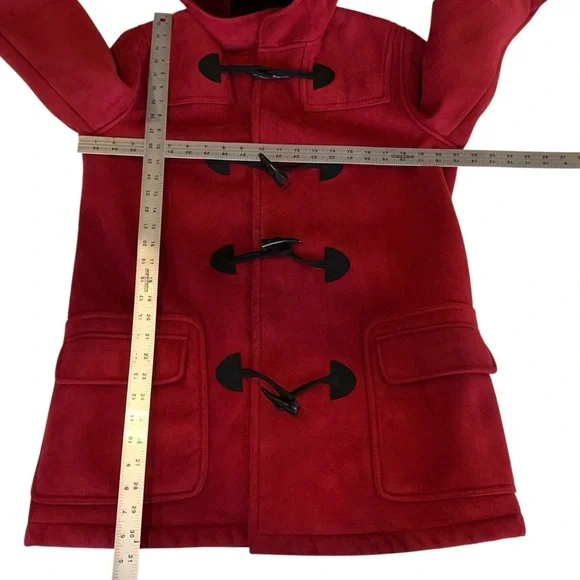 Ralph Lauren CHAPS Car Coat Women’s Faux Suede Red Hooded Cozy Jacket Size M - Picture 6 of 9